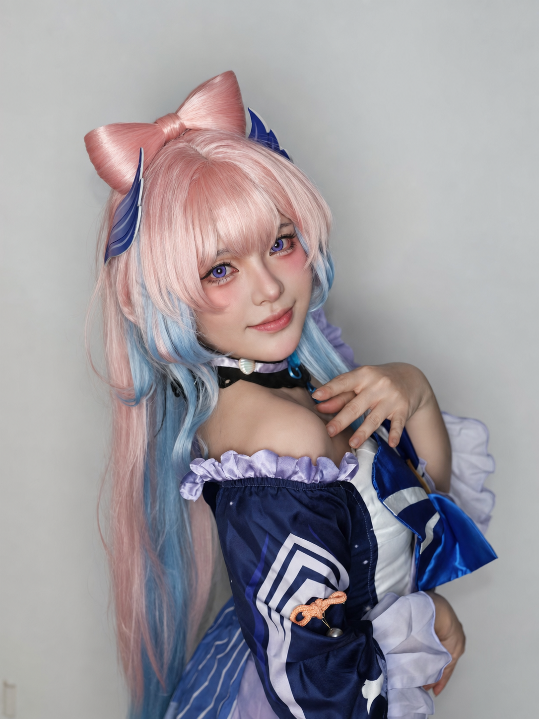 粉蓝假发 Coser 精修后
